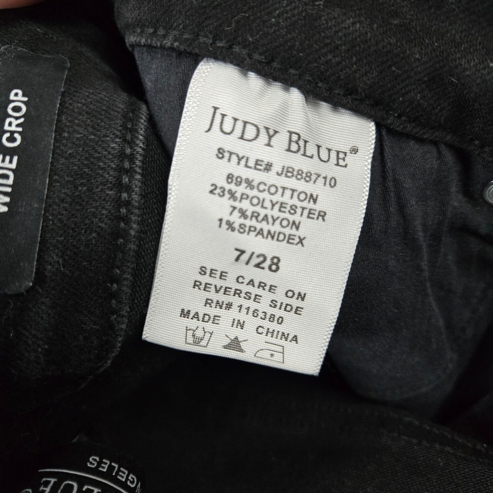 Judy Blue Wide Crop Jeans Womens 7/28 Black Raw Hem High Rise Stretch Denim - Picture 5 of 12